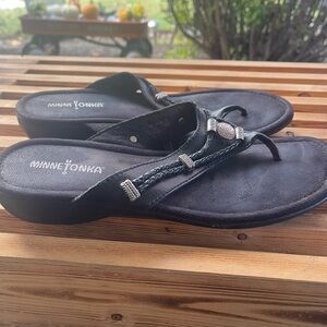 Minnetonka Black Beaded Women's Sandals